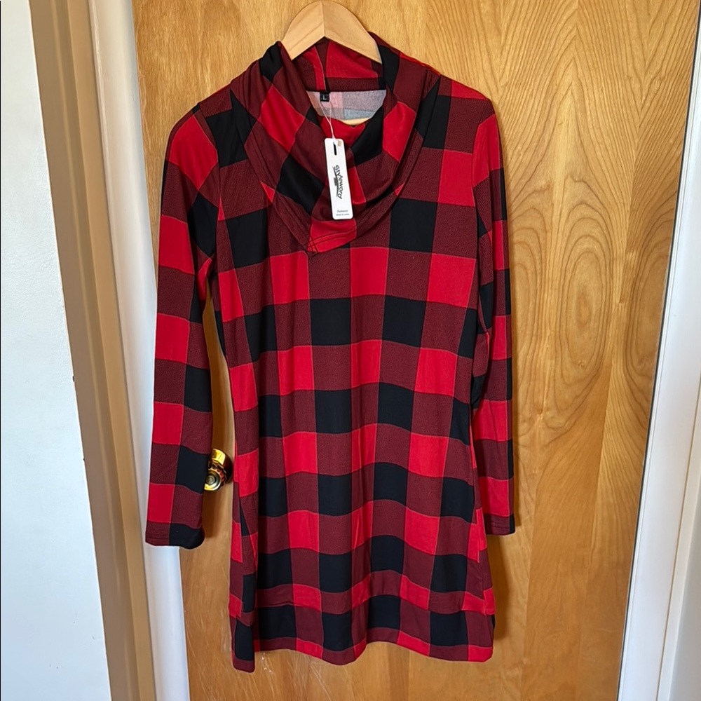 Buffalo Plaid Cowl Neck Women's Dress
